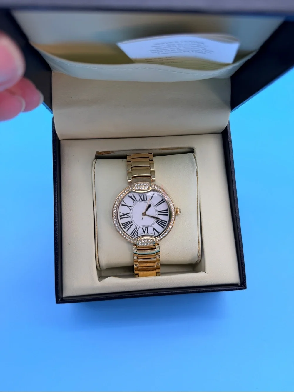 Bronzo Italia Women’s Gold Tone Crystal Watch Roman Numeral Dial with Box